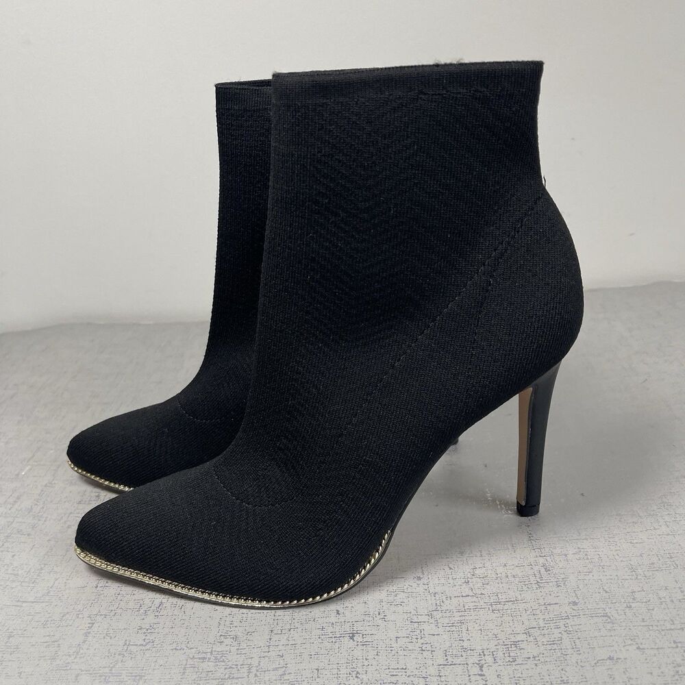 BCBGENERATION Hilston Black Knit Sock Ankle Boots Pointy Toe Bootie Women's 7
